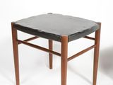 pair of mid century danish teak and leather stools, 1960s