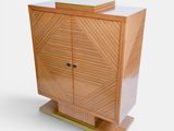 the cabinet is made of wood and has a white top