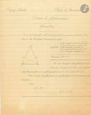 an old paper with a drawing of a triangle and a triangle on it