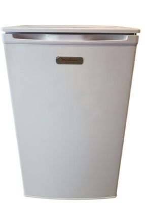 a white trash can with a metal lid on a white background