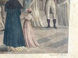 a drawing of a group of people standing in a room