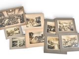 several old black and white photos of a group of people in a room