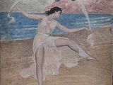 une photo d'un tableau représentant une femme sur la plage