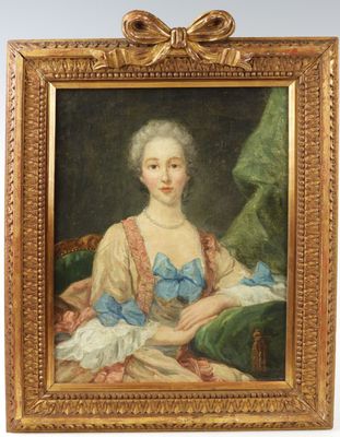 un tableau représentant une femme en robe bleue, assise sur une chaise