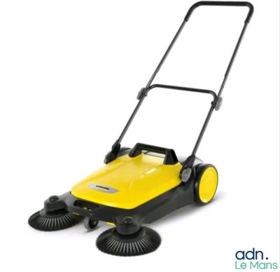 a close up of a yellow and black sweeper on a white background