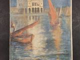 a picture of a painting of a boat in the water