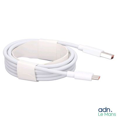 une image montrant un gros plan d'un câble blanc branché à un chargeur