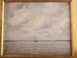 a picture of a painting of a boat in the water