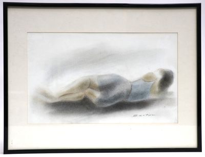 painting of a woman laying on her back on the ground