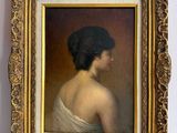 painting of a woman in a white dress in a gold frame