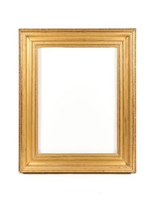 a gold frame on a white wall with a white background