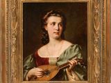 un tableau représentant une femme tenant une mandoline