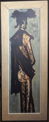 tableau représentant une femme portant un chapeau noir et fumant une cigarette