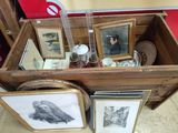 a wooden box with pictures and pictures on it