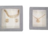 gold plated necklace and earring set in a gift box
