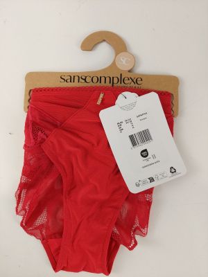 the panties are red and have a tag attached to it
