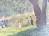 a painting of a group of people in a park
