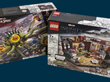deux boîtes de sets Lego Marvel « Infinity War » sur fond bleu