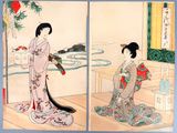 deux photos d'une femme vêtue d'une robe kimono