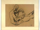drawing of a man sitting on the ground with his legs crossed