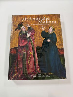 an old book with a picture of two women dressed in medieval clothing