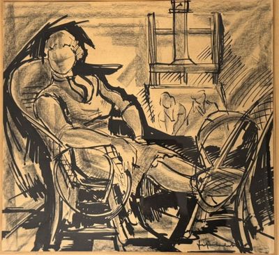 Jef FRIBOULET (1919-2003) Portrait de Lucette dans la maison…