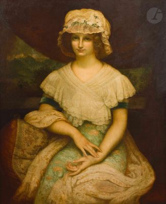 portrait d'une jeune fille vêtue d'une robe verte et d'un bonnet