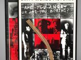 dirty words pictures are displayed in a black frame with a baseball bat