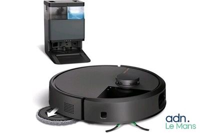 an image of a robotic vacuum cleaner and a laptop on a white background