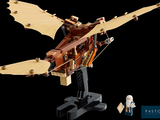 a lego model of a small plane with wings on a stand