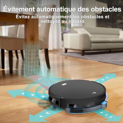 une photo d'un aspirateur robot posé sur le sol d'un salon