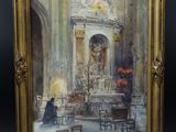 une image représentant un tableau d'une église avec un homme assis à une table