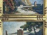 deux tableaux représentant des bateaux sur l'eau et un château au loin