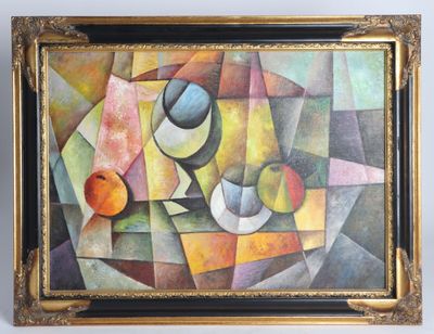une image représentant une nature morte avec des fruits et un verre à vin