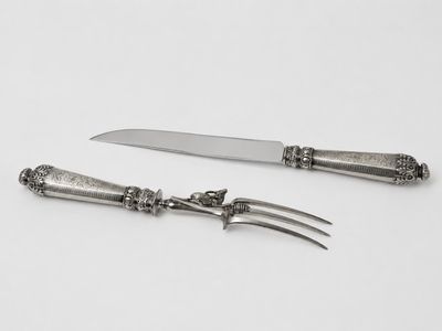 Service en argent fourré cynégétique Couteau : 30 cm Fourche…