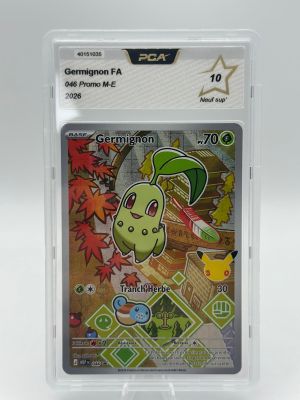 a close up of a pokemon trading card in a plastic case