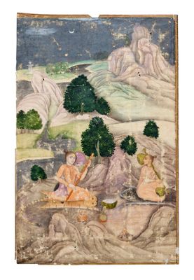 une image représentant un tableau où l'on voit un homme et une femme assis sur une colline