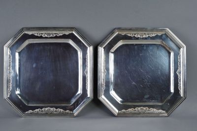 pair of antique silver plated trays with ornate design