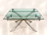 table basse en verre avec des pieds en métal et un plateau en verre