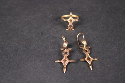 une paire de boucles d'oreilles en or ornées d'étoiles sur un fond noir