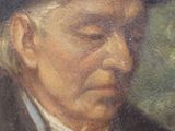 painting of an old man with a hat and a bow tie