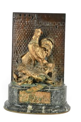 statue représentant un homme et une femme dans un bateau, posée sur un socle en marbre