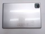 a close up of the back of a silver tablet computer