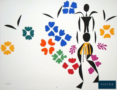 an image of a painting of a woman with flowers on a wall