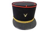 black top hat with red trim and a star on the side