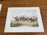 a picture of a picture of a group of people riding on elephants