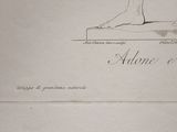an old drawing of a person standing on a platform with their feet up