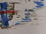 a drawing of a boat in the water with a red cross on it