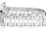 a close up of a wrist watch on a white surface