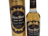a bottle of glen blaur pure malt whisky next to a cardboard box